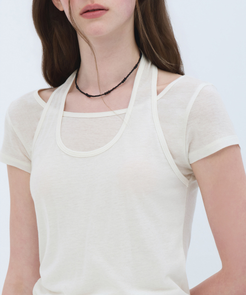 MUSINSA STANDARD WOMAN（ムシンサスタンダードウーマン）の「ウィメンズウールテンセルホルターレイヤードTシャツ[アイボリー]（Tシャツ/カットソー・レディース・その他・SMALL/MEDIUM/LARGE/X-SMALL）」の5枚目の写真