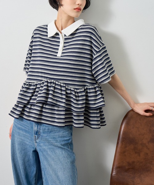 NOGLE(ノグル)の「【NOGLE/ノグル】フリル半袖ポロシャツ(ポロシャツ・レディース・グレー系/ネイビー系/チャコールグレー/ブラック・FREE)」の20枚目の写真