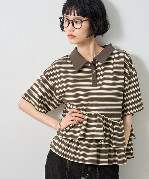 NOGLE(ノグル)の「【NOGLE/ノグル】フリル半袖ポロシャツ(ポロシャツ・レディース・グレー系/ネイビー系/チャコールグレー/ブラック・FREE)」の14枚目の写真