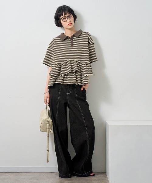 NOGLE(ノグル)の「【NOGLE/ノグル】フリル半袖ポロシャツ(ポロシャツ・レディース・グレー系/ネイビー系/チャコールグレー/ブラック・FREE)」の12枚目の写真