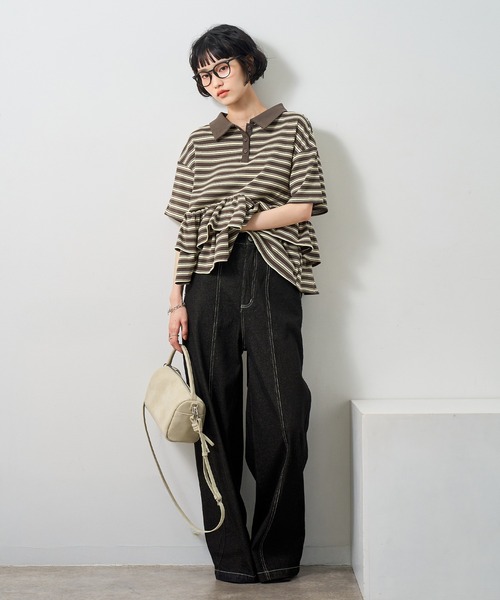 NOGLE(ノグル)の「【NOGLE/ノグル】フリル半袖ポロシャツ(ポロシャツ・レディース・グレー系/ネイビー系/チャコールグレー/ブラック・FREE)」の11枚目の写真