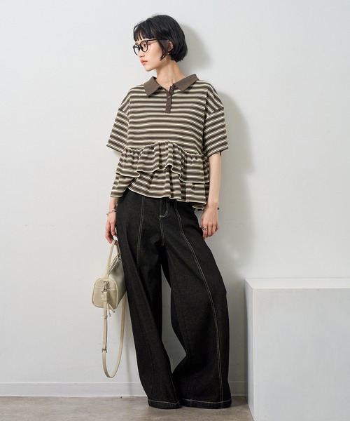 NOGLE(ノグル)の「【NOGLE/ノグル】フリル半袖ポロシャツ(ポロシャツ・レディース・グレー系/ネイビー系/チャコールグレー/ブラック・FREE)」の16枚目の写真