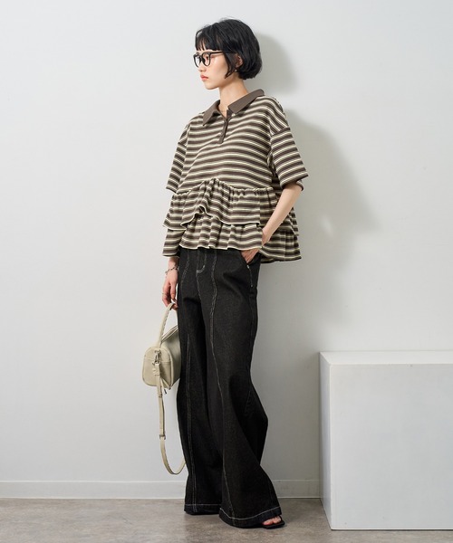 NOGLE(ノグル)の「【NOGLE/ノグル】フリル半袖ポロシャツ(ポロシャツ・レディース・グレー系/ネイビー系/チャコールグレー/ブラック・FREE)」の17枚目の写真