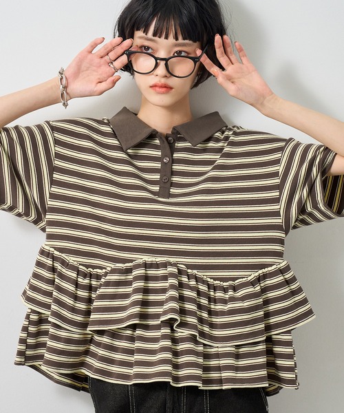 NOGLE(ノグル)の「【NOGLE/ノグル】フリル半袖ポロシャツ(ポロシャツ・レディース・グレー系/ネイビー系/チャコールグレー/ブラック・FREE)」の8枚目の写真
