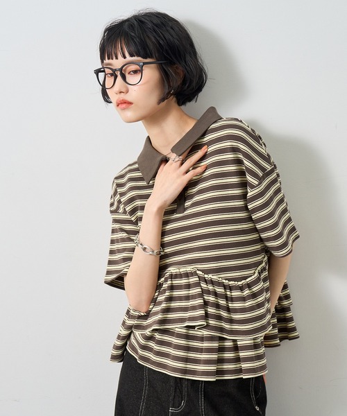 NOGLE(ノグル)の「【NOGLE/ノグル】フリル半袖ポロシャツ(ポロシャツ・レディース・グレー系/ネイビー系/チャコールグレー/ブラック・FREE)」の13枚目の写真