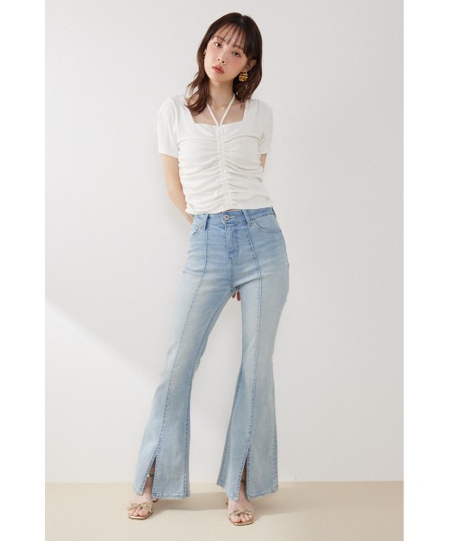 rienda(リエンダ)の「フロントギャザーカットトップス 夏服(Tシャツ/カットソー・レディース・ブラック/ホワイト/ピンク・FREE)」の4枚目の写真