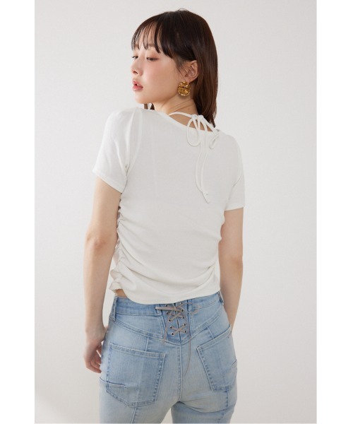 rienda(リエンダ)の「フロントギャザーカットトップス 夏服(Tシャツ/カットソー・レディース・ブラック/ホワイト/ピンク・FREE)」の8枚目の写真
