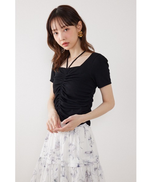 rienda(リエンダ)の「フロントギャザーカットトップス 夏服(Tシャツ/カットソー・レディース・ブラック/ホワイト/ピンク・FREE)」の11枚目の写真