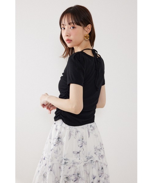 rienda(リエンダ)の「フロントギャザーカットトップス 夏服(Tシャツ/カットソー・レディース・ブラック/ホワイト/ピンク・FREE)」の12枚目の写真