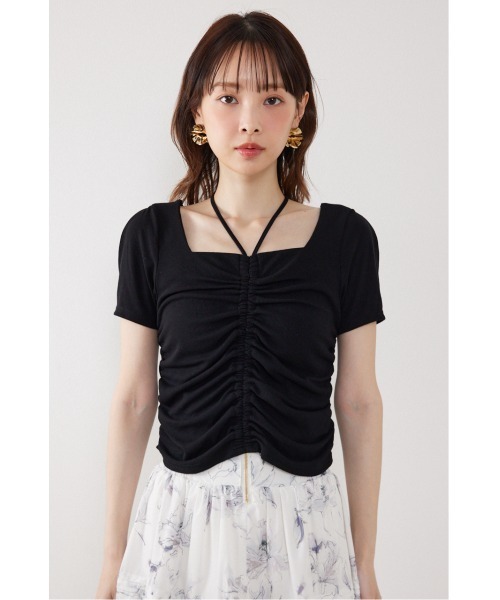 rienda(リエンダ)の「フロントギャザーカットトップス 夏服(Tシャツ/カットソー・レディース・ブラック/ホワイト/ピンク・FREE)」の13枚目の写真
