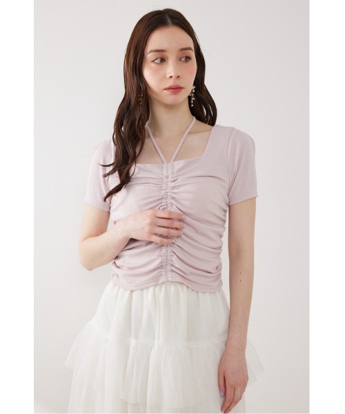 rienda(リエンダ)の「フロントギャザーカットトップス 夏服(Tシャツ/カットソー・レディース・ブラック/ホワイト/ピンク・FREE)」の17枚目の写真
