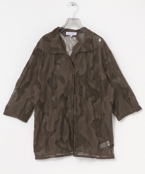 URBAN RESEARCH（アーバンリサーチ）の「ESTHE　OVERSIZED SHEER LACE SHIRTS（シャツ/ブラウス・レディース・オフホワイト/ブラウン・SMALL）」の2枚目の写真