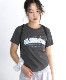 SHINING AMES ROUND HEM CROP TEE CHARCOAL