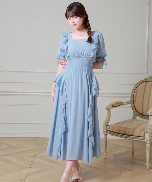 Anely(アネリー)の「Anely スクエアネック ラッフル フリル パフスリーブ ワンピース(ワンピース・レディース・ブルーグレー/アイボリー/ブラック・FREE)」の22枚目の写真
