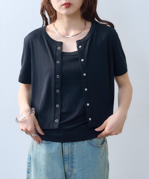 CIAOPANIC TYPY（チャオパニックティピー）の「【willow】アイレット半袖スナップカーデキャミセット（Tシャツ/カットソー・レディース・ブラック/ミント・ONE SIZE）」の3枚目の写真