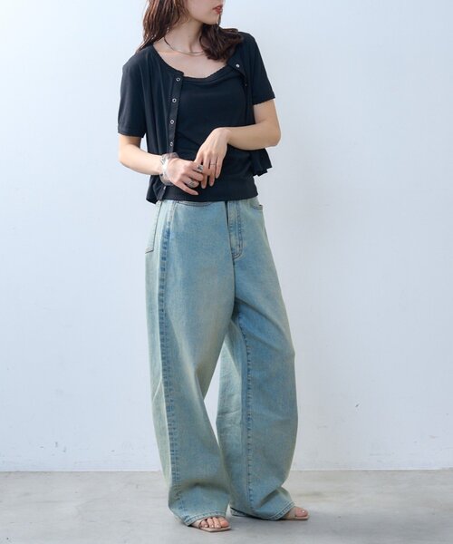 CIAOPANIC TYPY（チャオパニックティピー）の「【willow】アイレット半袖スナップカーデキャミセット（Tシャツ/カットソー・レディース・ブラック/ミント・ONE SIZE）」の8枚目の写真