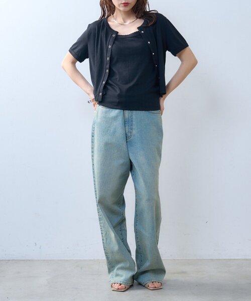 CIAOPANIC TYPY（チャオパニックティピー）の「【willow】アイレット半袖スナップカーデキャミセット（Tシャツ/カットソー・レディース・ブラック/ミント・ONE SIZE）」の9枚目の写真