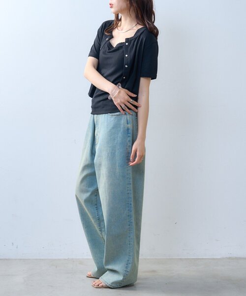 CIAOPANIC TYPY（チャオパニックティピー）の「【willow】アイレット半袖スナップカーデキャミセット（Tシャツ/カットソー・レディース・ブラック/ミント・ONE SIZE）」の10枚目の写真