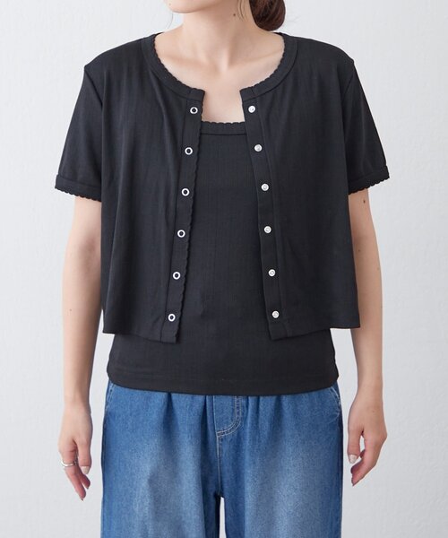 CIAOPANIC TYPY（チャオパニックティピー）の「【willow】アイレット半袖スナップカーデキャミセット（Tシャツ/カットソー・レディース・ブラック/ミント・ONE SIZE）」の12枚目の写真