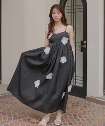 セール】【サイズ調整可】小花柄シャーリングロングタンクワンピース