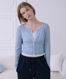 SHEER LINE PANEL CARDIGAN (LIGHT BLUE)