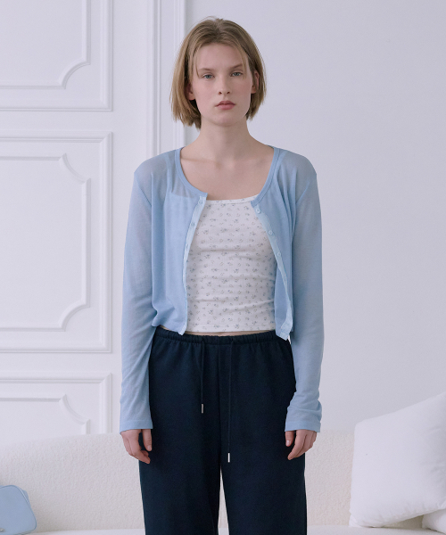 AFTERHOURS（アフターアワーズ）の「SHEER LINE PANEL CARDIGAN (LIGHT BLUE)（カーディガン/ボレロ・レディース・ブルー・FREE）」の3枚目の写真