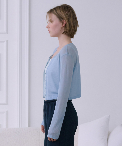 AFTERHOURS（アフターアワーズ）の「SHEER LINE PANEL CARDIGAN (LIGHT BLUE)（カーディガン/ボレロ・レディース・ブルー・FREE）」の5枚目の写真