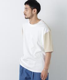 2トーンシルケット切り替えTシャツ 半袖