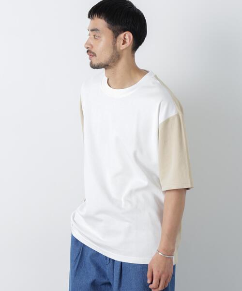 NANO universe(ナノユニバース)の「2トーンシルケット切り替えTシャツ 半袖(Tシャツ/カットソー・メンズ・エメラルド/オフホワイト/ブラック・M/S/L)」の2枚目の写真