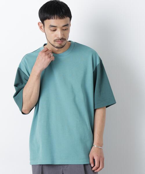 NANO universe(ナノユニバース)の「2トーンシルケット切り替えTシャツ 半袖(Tシャツ/カットソー・メンズ・エメラルド/オフホワイト/ブラック・M/S/L)」の3枚目の写真