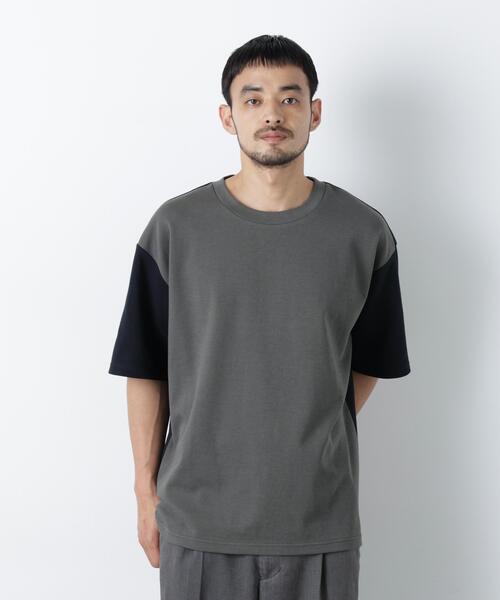 NANO universe(ナノユニバース)の「2トーンシルケット切り替えTシャツ 半袖(Tシャツ/カットソー・メンズ・エメラルド/オフホワイト/ブラック・M/S/L)」の4枚目の写真