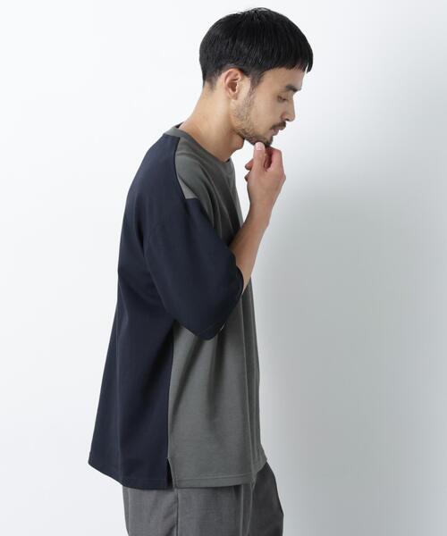 NANO universe(ナノユニバース)の「2トーンシルケット切り替えTシャツ 半袖(Tシャツ/カットソー・メンズ・エメラルド/オフホワイト/ブラック・M/S/L)」の5枚目の写真