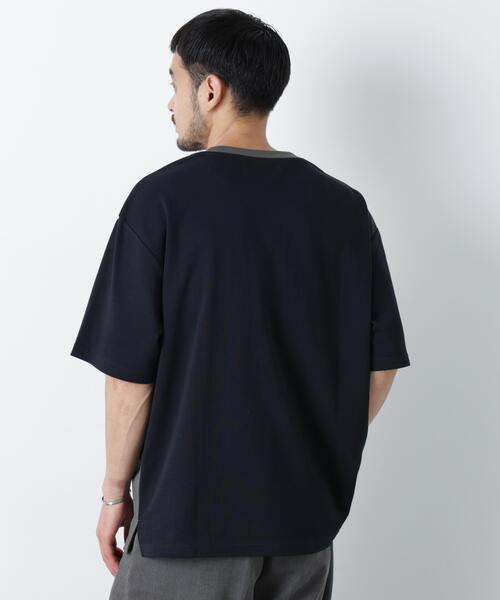 NANO universe(ナノユニバース)の「2トーンシルケット切り替えTシャツ 半袖(Tシャツ/カットソー・メンズ・エメラルド/オフホワイト/ブラック・M/S/L)」の6枚目の写真
