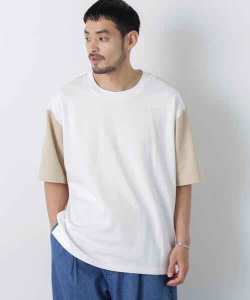 NANO universe(ナノユニバース)の「2トーンシルケット切り替えTシャツ 半袖(Tシャツ/カットソー・メンズ・エメラルド/オフホワイト/ブラック・M/S/L)」の11枚目の写真