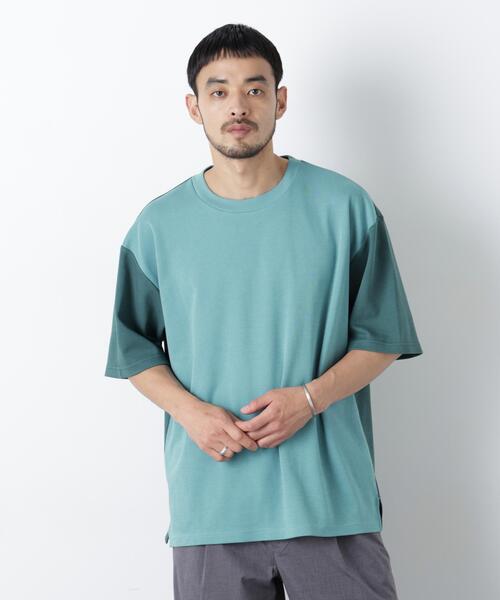 NANO universe(ナノユニバース)の「2トーンシルケット切り替えTシャツ 半袖(Tシャツ/カットソー・メンズ・エメラルド/オフホワイト/ブラック・M/S/L)」の18枚目の写真