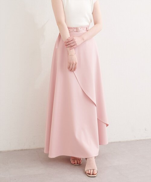 natural couture（ナチュラルクチュール）の「ゴールドバックル付きラップフレアスカート（スカート・レディース・チャコールグレー/ピンク/ブラック/ライトベージュ/アイボリー・FREE）」の5枚目の写真