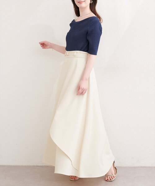 natural couture（ナチュラルクチュール）の「ゴールドバックル付きラップフレアスカート（スカート・レディース・チャコールグレー/ピンク/ブラック/ライトベージュ/アイボリー・FREE）」の9枚目の写真
