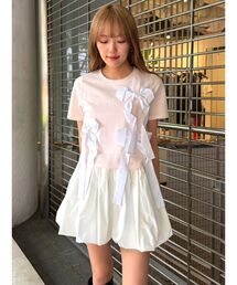CALNAMUR（カルナムール）の「バイカラー3ＤリボンＴシャツ（Tシャツ/カットソー）」