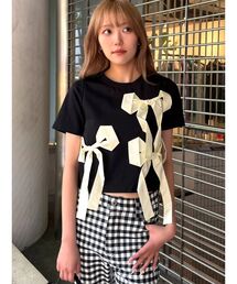 CALNAMUR（カルナムール）の「バイカラー3ＤリボンＴシャツ（Tシャツ/カットソー）」