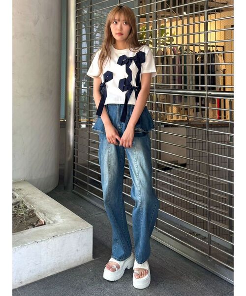 CALNAMUR（カルナムール）の「バイカラー3ＤリボンＴシャツ（Tシャツ/カットソー・レディース・ホワイト/ブラック/ピンク・FREE）」の22枚目の写真