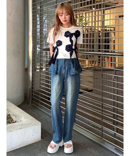 CALNAMUR（カルナムール）の「バイカラー3ＤリボンＴシャツ（Tシャツ/カットソー・レディース・ホワイト/ブラック/ピンク・FREE）」の21枚目の写真