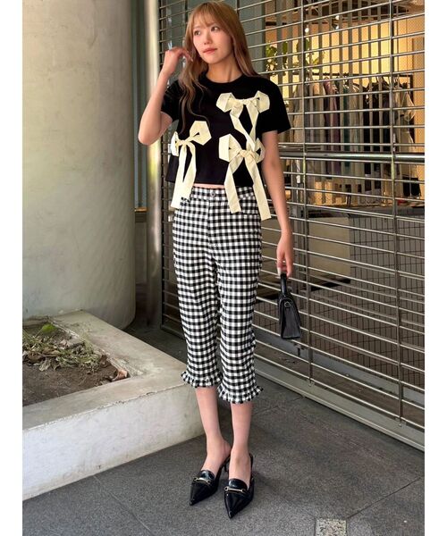 CALNAMUR（カルナムール）の「バイカラー3ＤリボンＴシャツ（Tシャツ/カットソー・レディース・ホワイト/ブラック/ピンク・FREE）」の20枚目の写真