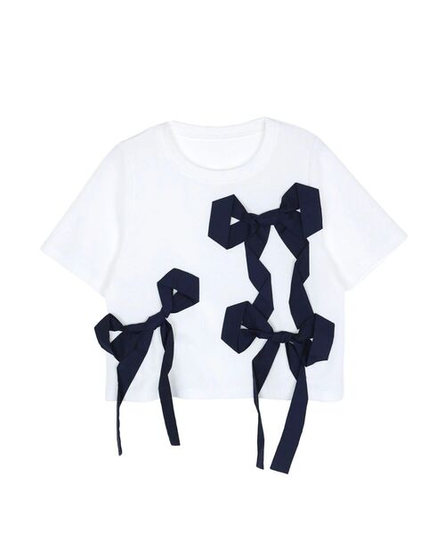 CALNAMUR（カルナムール）の「バイカラー3ＤリボンＴシャツ（Tシャツ/カットソー・レディース・ホワイト/ブラック/ピンク・FREE）」の7枚目の写真