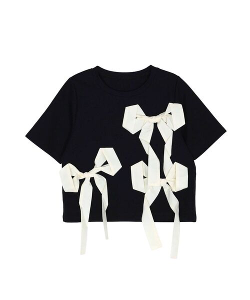 CALNAMUR（カルナムール）の「バイカラー3ＤリボンＴシャツ（Tシャツ/カットソー・レディース・ホワイト/ブラック/ピンク・FREE）」の5枚目の写真