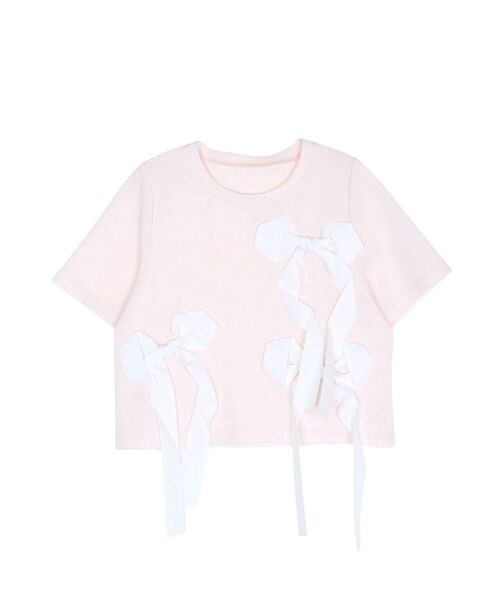 CALNAMUR（カルナムール）の「バイカラー3ＤリボンＴシャツ（Tシャツ/カットソー・レディース・ホワイト/ブラック/ピンク・FREE）」の6枚目の写真
