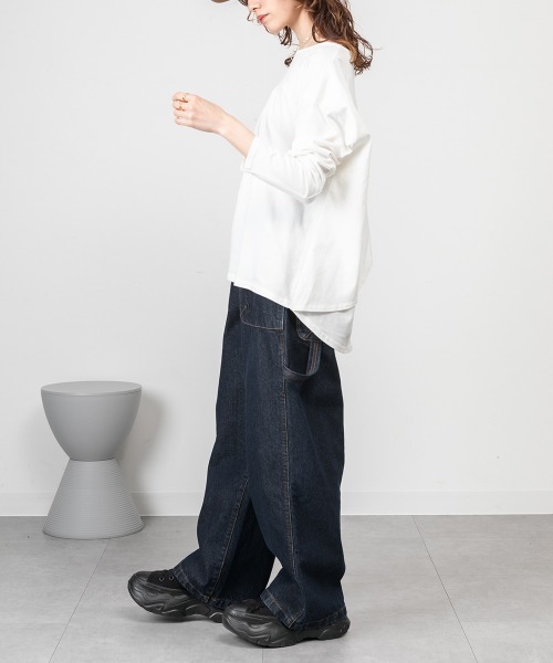 MARAI(マーライ)の「バックダブル長袖Tシャツ(Tシャツ/カットソー・レディース・ブラック/ホワイト・4L~5L/LL~3L)」の4枚目の写真
