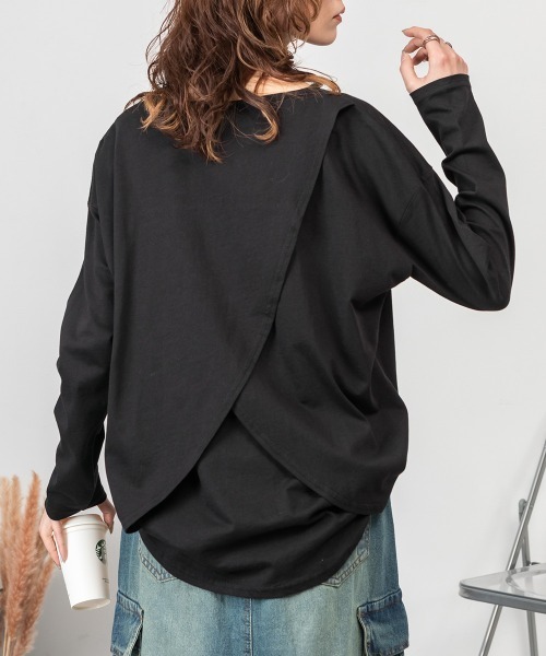 MARAI(マーライ)の「バックダブル長袖Tシャツ(Tシャツ/カットソー・レディース・ブラック/ホワイト・4L~5L/LL~3L)」の6枚目の写真