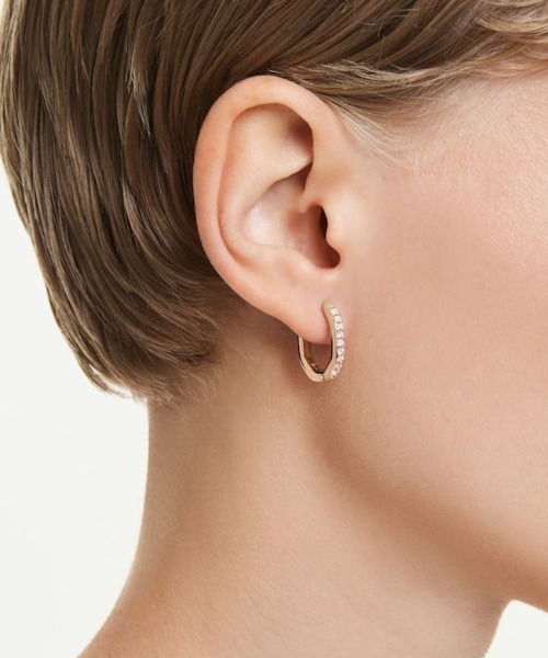 SWAROVSKI(スワロフスキー)の「【公式】【スワロフスキー】Dextera フープピアス, オクタゴンシェイプ, ラウンドカット, 小, ホワイト, ローズゴールドトーン・プレーティング(ピアス(両耳用)・レディース・ゴールド系・ONE SIZE)」の2枚目の写真