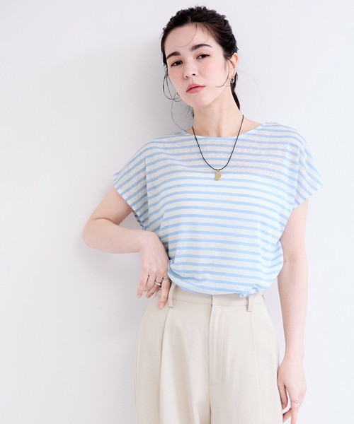 le cercle ADAM ET ROPE'(ルセルクルアダムエロペ)の「シアーボーダープルオーバー(Tシャツ/カットソー・レディース・ブラック系その他2/ブラウン系その他2/ブルー系その他4・FREE)」の1枚目の写真