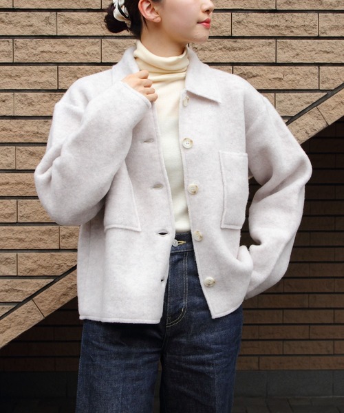 MEYAME（メヤメ）の「MEYAME/メヤメ　ライトウールショートジャケット　LIGHT WOOL SHROT JACKET　MEY-2529（その他アウター・レディース・ブラック/ヘザーグレー・FREE）」の9枚目の写真